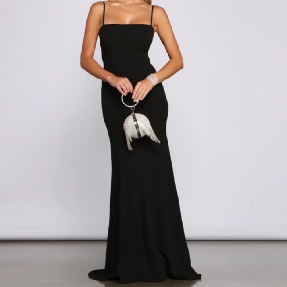Bette Formal Open Back Crepe Black Dress